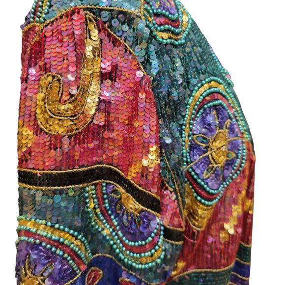 STUNNING Joseph Le Bon 90s Black SILK Bejeweled Art to Wear Jacket MED Holiday - Picture 11 of 16